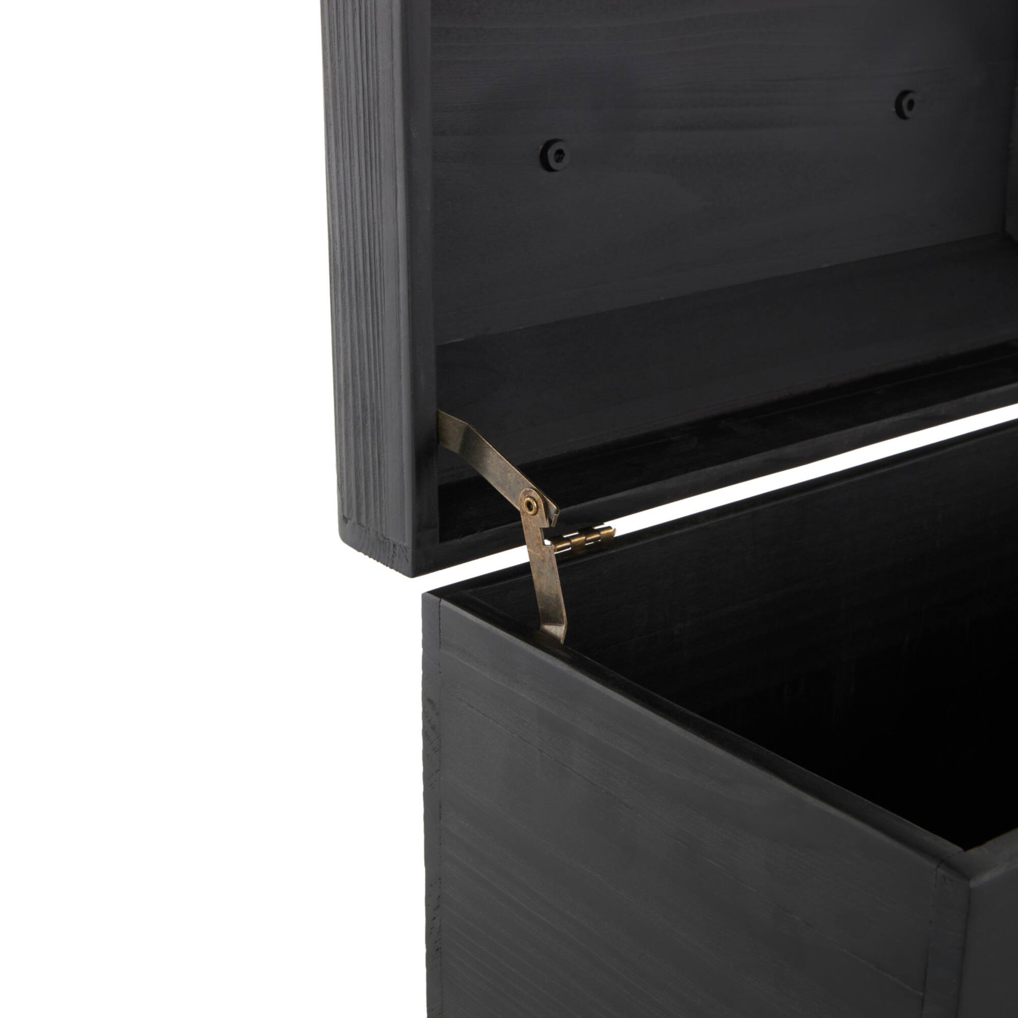 Black Wood Handmade Decorative Box Set with Brass Latches and Handle